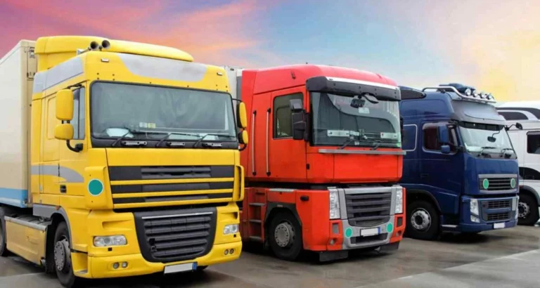 Trucks lined up at a depot